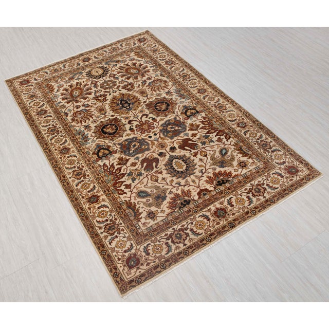 Ivory Cream Persian Tabriz Soft Hand Knotted Wool Rug 4x6Ft. For Sale - Image 16 of 18