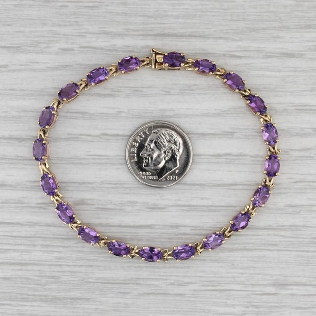 8.70ctw Amethyts Tennis Bracelet 18k Yellow Gold 7.5" 4.2mm For Sale - Image 4 of 5