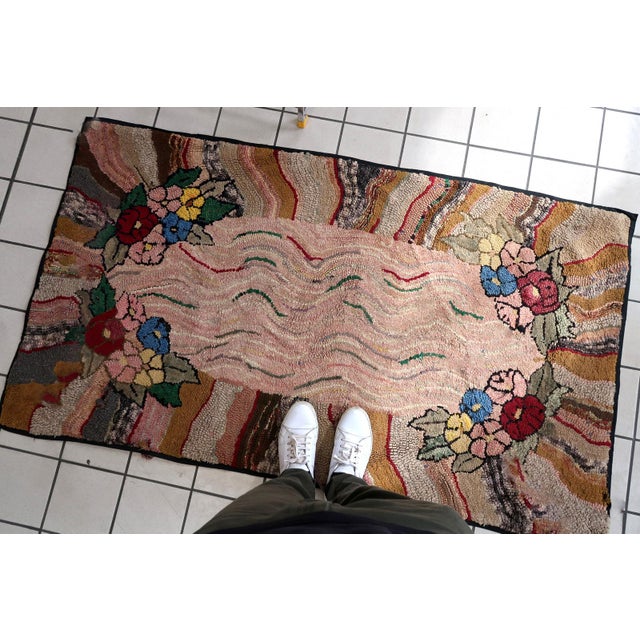 1880s, Handmade Antique American Hooked Rug 3.2' X 5.7' For Sale - Image 4 of 11