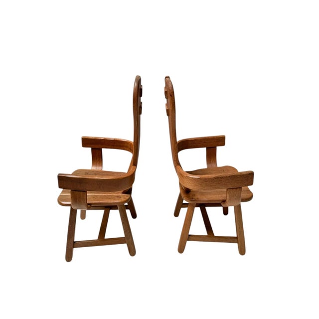 Brutalist Oak Dining Room Chairs from Kunstmeubelen de Puydt, Belgium, 1970s, Set of 6 For Sale - Image 12 of 16