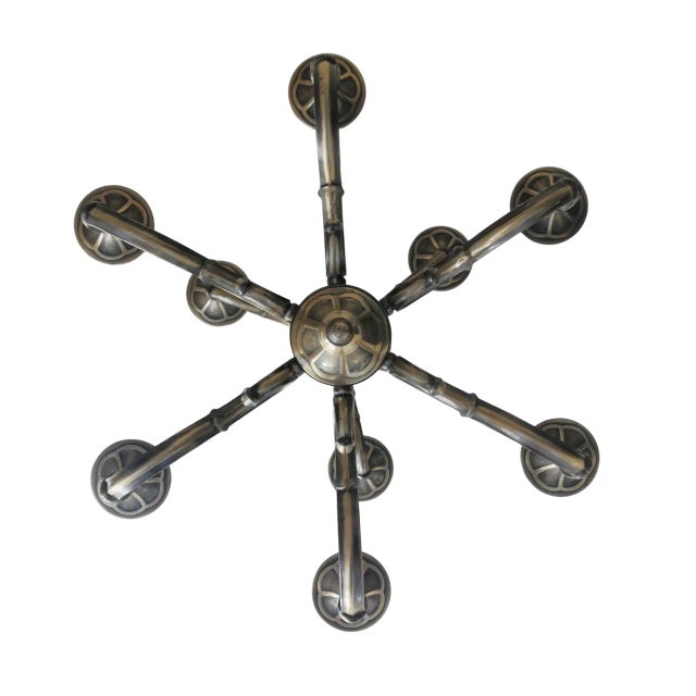 Vintage Nine-Light Brass Chandelier, 1950s For Sale - Image 6 of 7