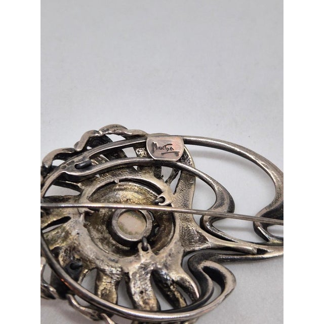 Peacock Feather No. 16/1000 Brooch in Silver & Chrysoprase in the style of Alphonse Mucha, 1992 For Sale - Image 6 of 16