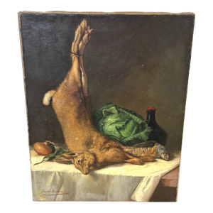 Still Life with Hare, Partridge, Cabbage, and Wine” by Fortuné Vernier