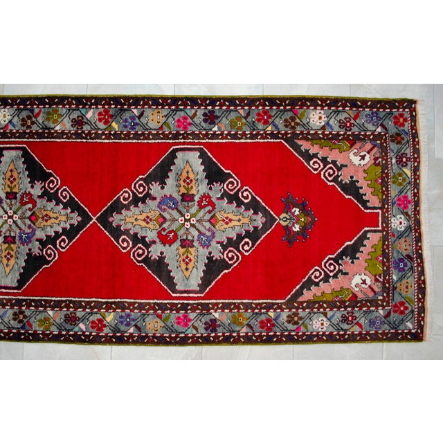 Vintage Hand Knotted Turkish Runner Rug - 3′8″ × 11′3″ For Sale - Image 9 of 11