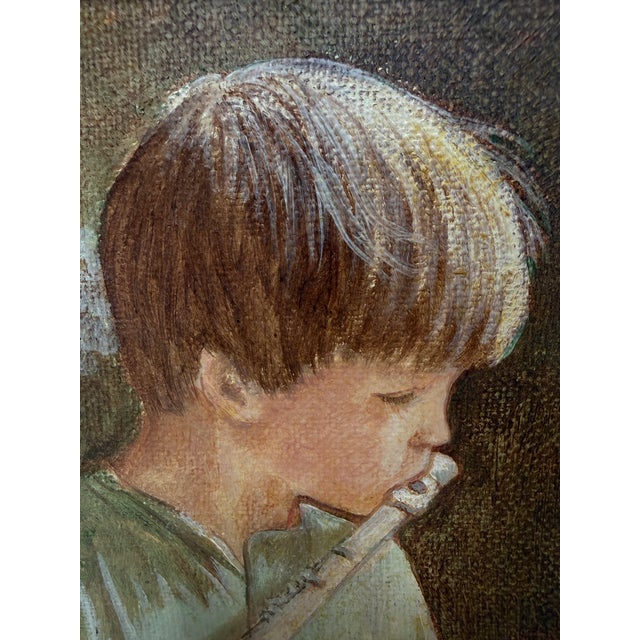 Mid 20th Century Helen Caswell Oil Painting Boy With Flute, Signed For Sale - Image 5 of 12