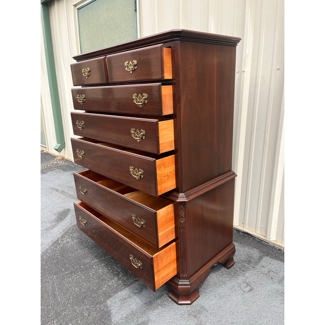 1980s Ethan Allen Georgian Court Cherry Tall Chest of Drawers For Sale - Image 9 of 12