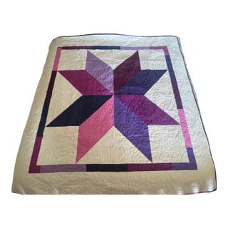 Vintage Arizona Chandler Handmade Purple Beige 8 Pointed Star Quilt For Sale