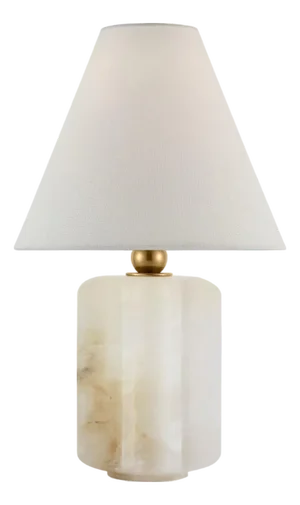 Thomas O'Brien by Visual Comfort Signature Iota Small Table Lamp in Alabaster and Hand-Rubbed Antique Brass with Linen Shade