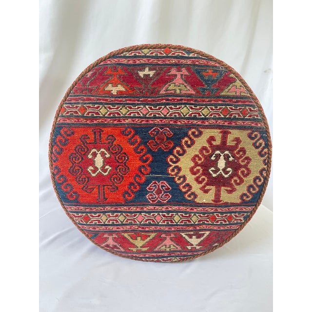 Persian Vintage Hand Woven Kilim Upholstered Ottoman Pouf For Sale - Image 3 of 13