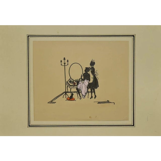 Lady to the Toilet is an original decoupage realized by an Austrian artist of the early 20th Century. The artwork is a...