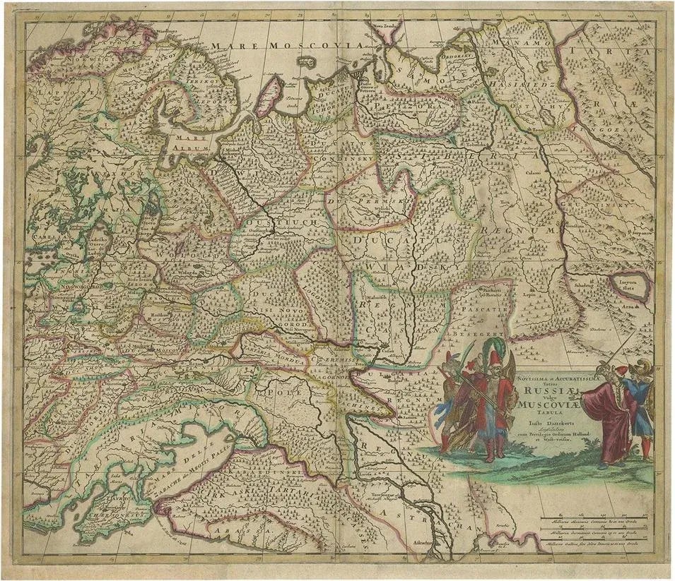 Antique Hand-Colored Map of Western Russia and Ukraine, 1680