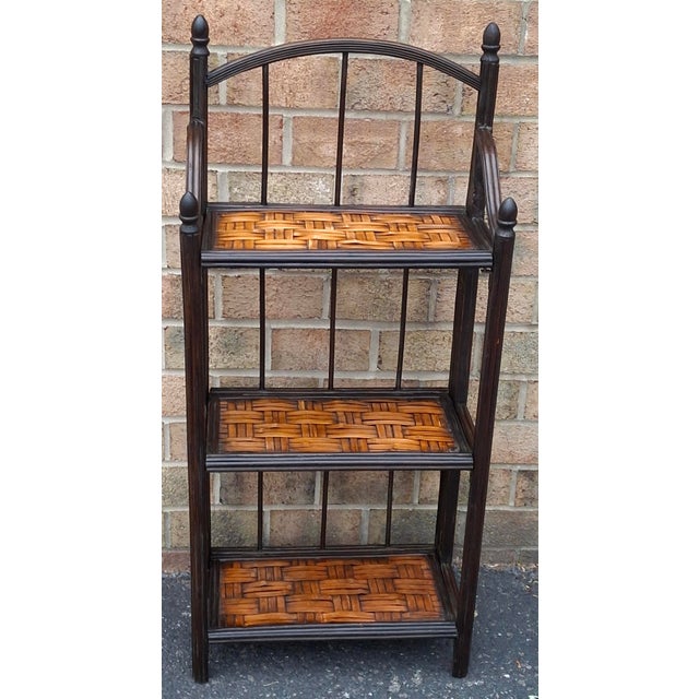 Mid-Century Modern Mid-Century Modern Rattan and Split Reed Folding Bookcase Étagère, 1960s For Sale - Image 3 of 10