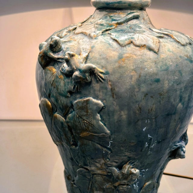 French Ceramic Lamp in Turquoise Glaze For Sale - Image 4 of 11