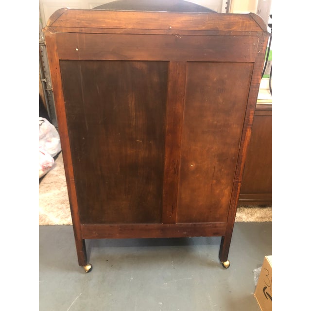 Antique Art Deco Mahogany Chifforobe — Cedar Lining, Carved Doors, Brass Casters, C. 1930s–1940s For Sale - Image 12 of 12