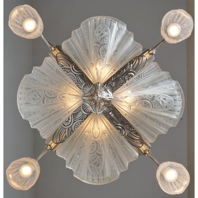 Metal 1930s French Art Deco Chandelier by Jamain & Frontisi For Sale - Image 7 of 14