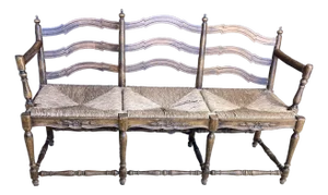 1960s Country French Settee With 3 Rush Panel Seats