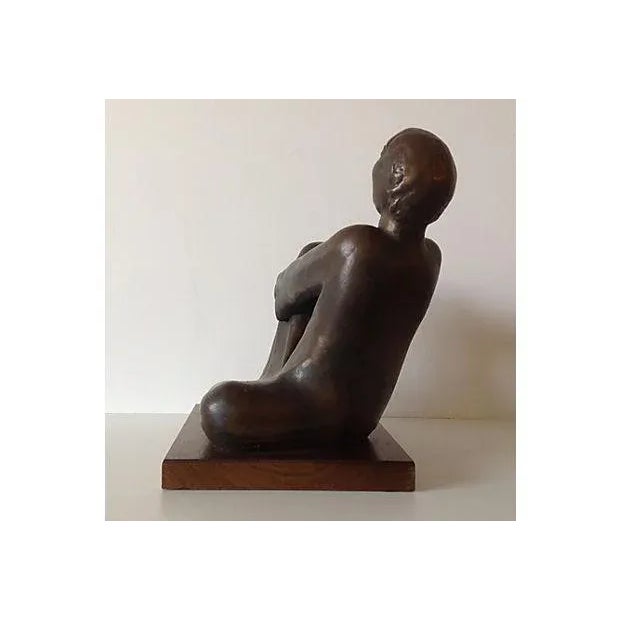 Bronze C1961 Austin Productions American Regional Female Sculpture Ala Dust Bowl Era With Angst For Sale - Image 8 of 11