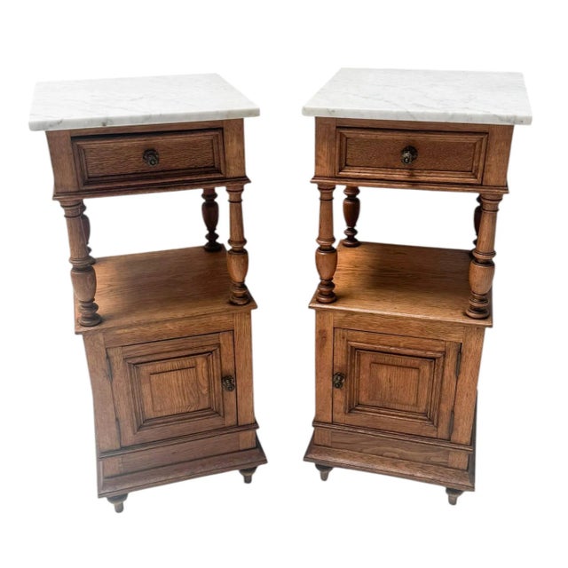 Art Nouveau Nightstands with Marble Tops, 1900s, Set of 2 For Sale - Image 15 of 15