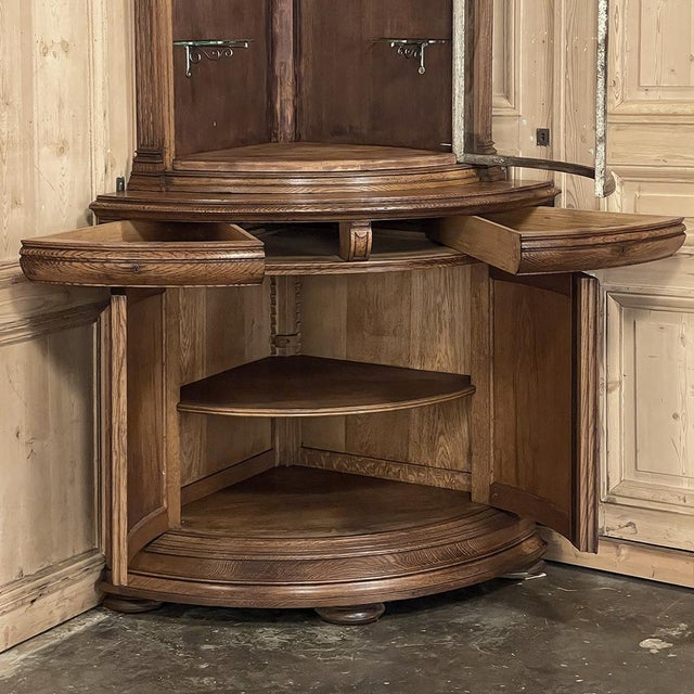 19th Century French Henri II Neoclassical Corner Vitrine With Curved Glass Door For Sale - Image 9 of 18