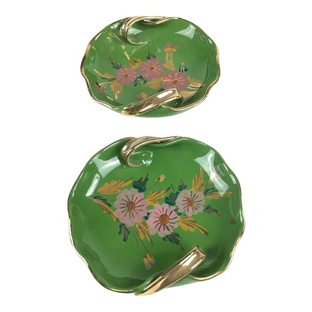 1960s Art Nouveau Hand Painted Italian Trinket Dishes - a Pair For Sale