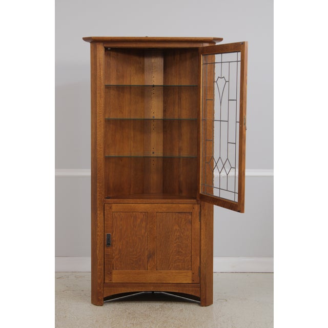 2010s Stickley Mission Oak Leaded Glass China Cabinet For Sale - Image 5 of 18