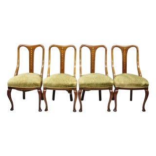 Edwardian Mahogany Sweetheart Back Bellflower Painted Dining Chairs - Set of 4 For Sale