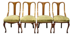 Edwardian Mahogany Sweetheart Back Bellflower Painted Dining Chairs - Set of 4