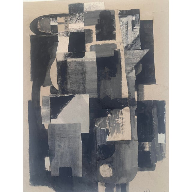 Mid-Century Modern 1960’s Cubism Style Black, Gray & Beige Abstract Mixed Media Collage by Kielm. For Sale - Image 3 of 9