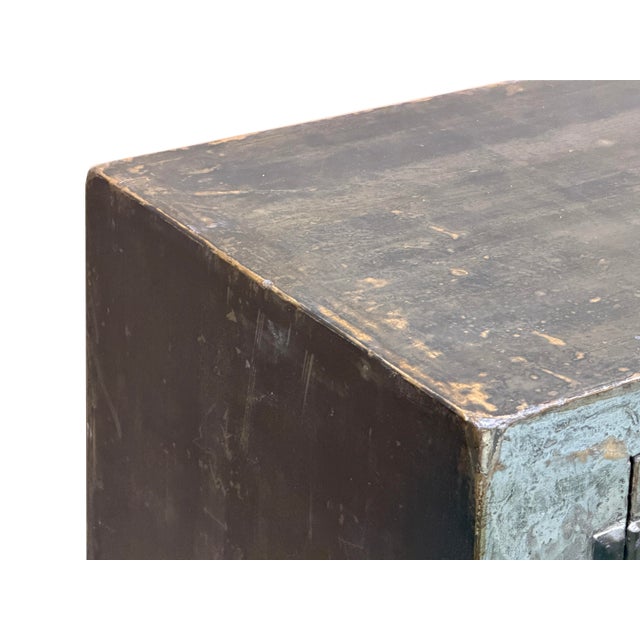 Distressed Light Teal Gray Low Doors Hardware Console Sideboard Cabinet For Sale - Image 12 of 12