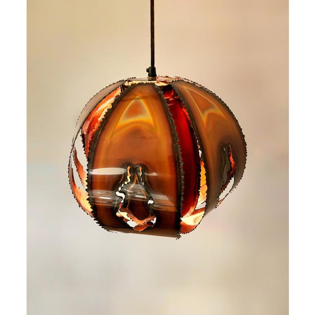 1960s Slice / Flame Cut Copper Pendant Lamp by Svend Aage Holm Sørensen, Denmark, 1960s For Sale - Image 5 of 5