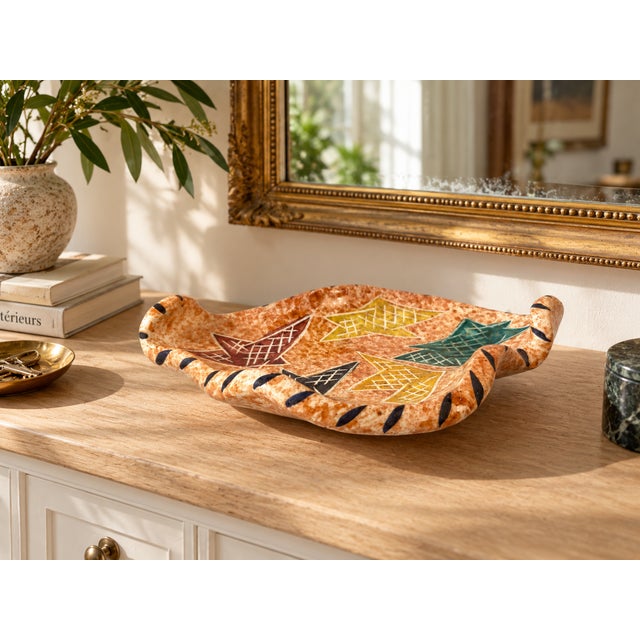 A distinctive French mid-century ceramic catch-all, signed Borty Vallauris, circa 1960. Handcrafted in an expressive,...
