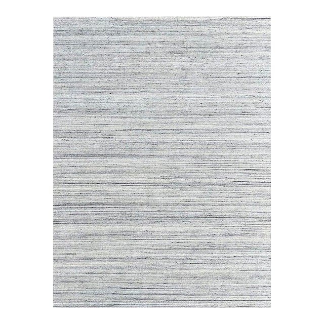 4x6 Gray Hand-Knotted Wool Striated Geometric Modern Carpet Rug For Sale