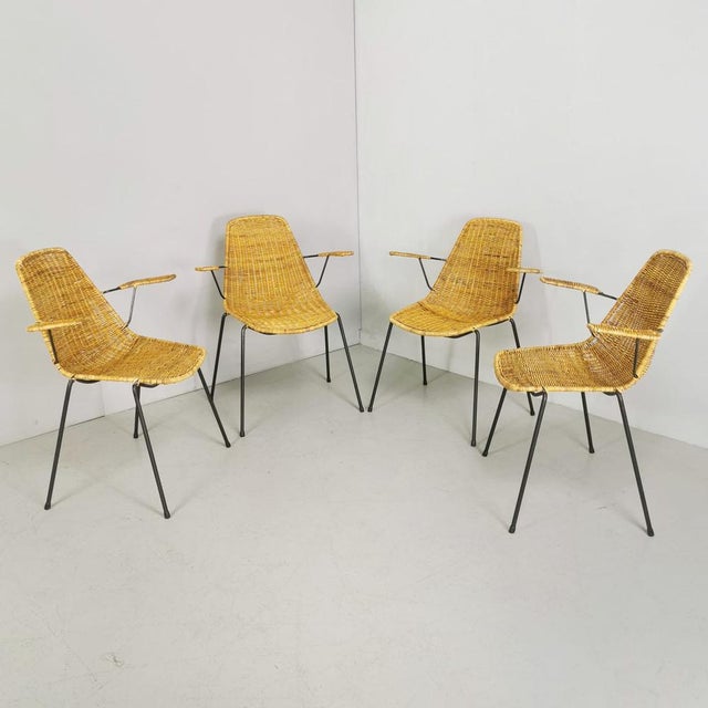 Midollino Basketball Chairs attributed to Campo E Graffi, 1960s, Set of 4 For Sale - Image 4 of 14