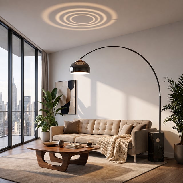 Metal Iconic 95" Arc FLoor Lamp, Black Nickel, Black Marble Base, Dimmable For Sale - Image 7 of 7