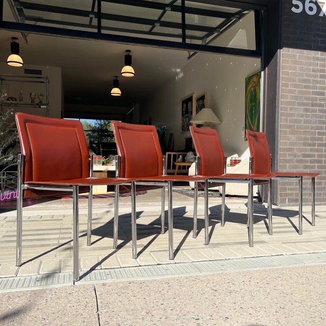 Mid 20th Century Vintage Leather & Chrome Dining Chairs Set of 4 Chairish