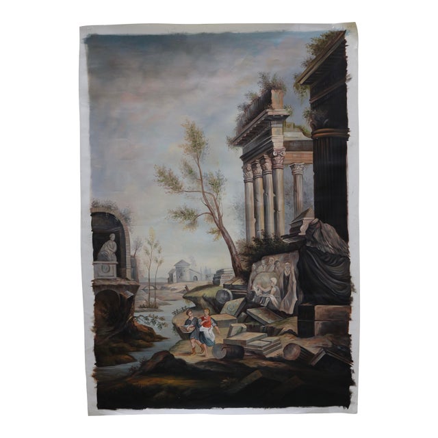 Oil On Canvas Painting Of Ancient Ruins Beside A River Chairish
