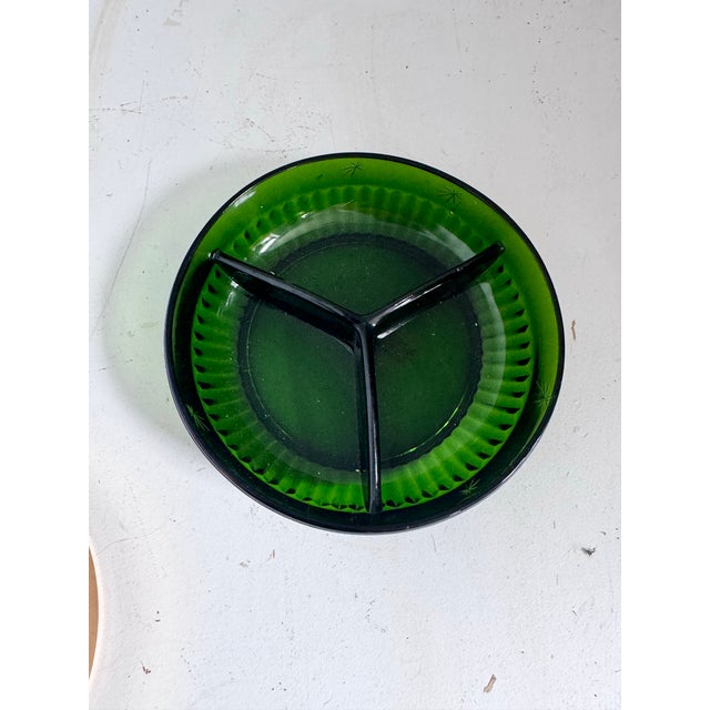 1940s Mid Century Modern Retro Starburst Green and Brass Divided Candy Dish For Sale - Image 11 of 12
