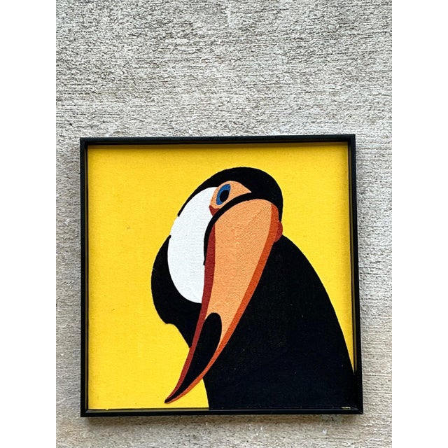 Yellow Vintage Framed Toucan Textile Art For Sale - Image 8 of 12