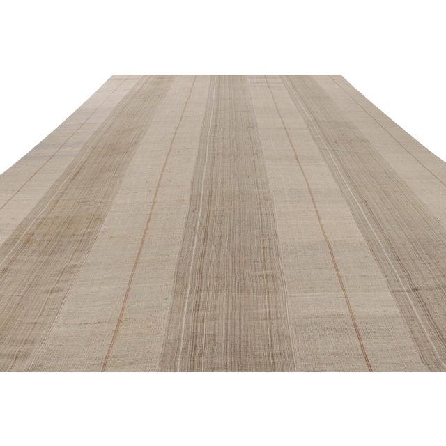 1950s Oversized Vintage Kilim in Beige-Brown and Cream Geometric Stripes - Rug & Kilim For Sale - Image 5 of 8