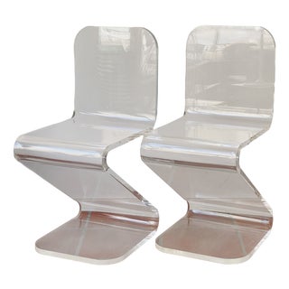 Acrylic Glass Zig Zag Chairs, Set of 2 For Sale