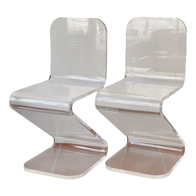 Acrylic Glass Zig Zag Chairs, Set of 2 For Sale