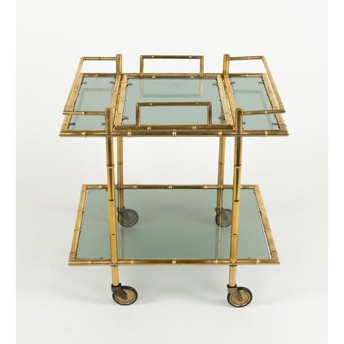 1960s Mid-Century Serving Bar Cart in Brass and Glass in the style of Maison Baguès, Italy, 1960s For Sale - Image 5 of 16