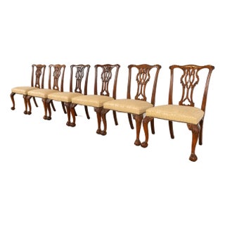 Baker Furniture Chippendale Carved Mahogany Dining Chairs, Set of Six For Sale