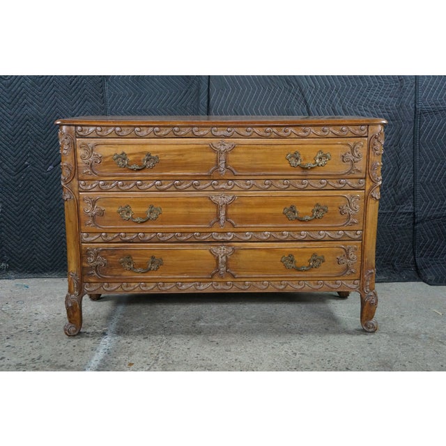 Vintage Italian French Country Louis XV Carved Walnut Commode Chest Dresser For Sale - Image 12 of 18