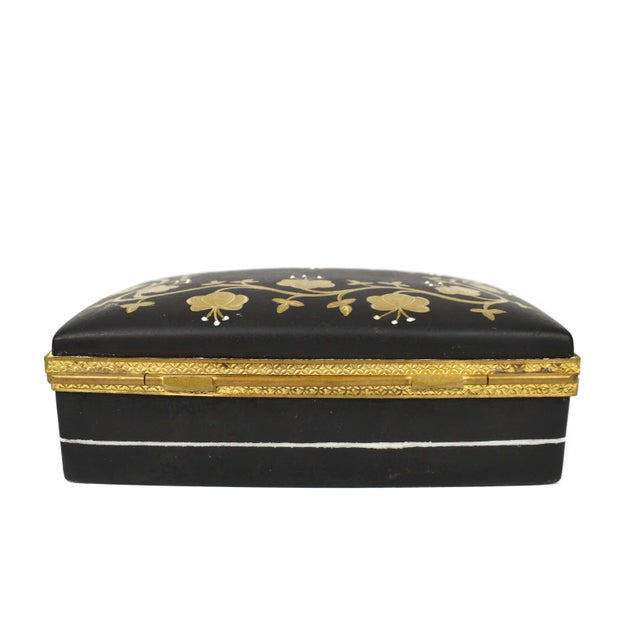 Mid 20th Century Mid 20th Century Hand Painted Gold and Black Limoges France Hinged Porcelain Box Signed For Sale - Image 5 of 10