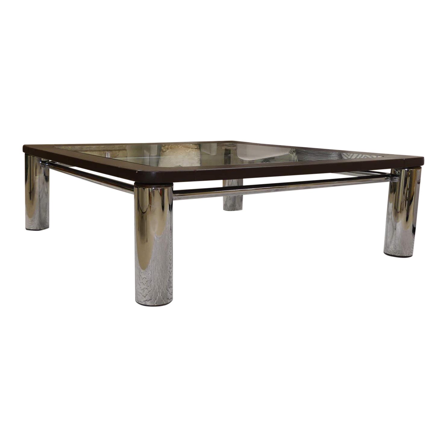 Leon Rosen For Pace Leather Chrome And Glass Coffee Table Chairish