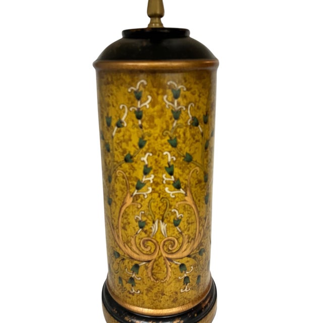 Wood Vintage Wildwood Wood Body Hand Painted Italian Toile Design Lamp, Original Scalloped Edge Shade For Sale - Image 7 of 9