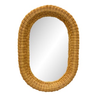 Vintage Coastal Oval Wicker Mirror For Sale