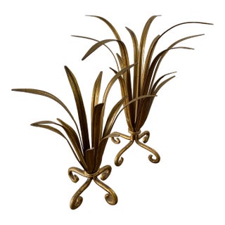 Pair of Vintage Gilded Metal Plume Accents For Sale