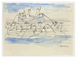 Mino Maccari, Shipwrecks, Ink Drawing, 1960s